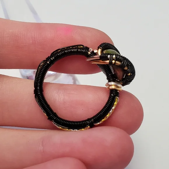 "Dragons Egg" Unakite Handmade Wire Wrap Ring - Picture 7 of 8